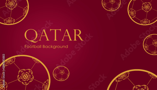 Elegant Qatar Football Background with Gold Floral Balls Pattern. Ideal for Qatar sports events, fan celebrations, football themes, game posters, soccer background and Qatar national celebrations.