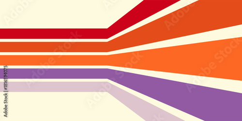 Abstract colorful 70s background vector. Vintage retro wallpaper with rainbow stripes and wavy lines. A 1970 color illustration suitable for posters, banners, decorative items and wall art.