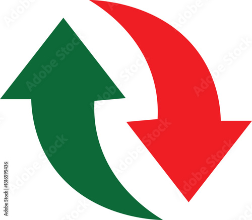 Green arrow pointing up and red arrow pointing down concept
