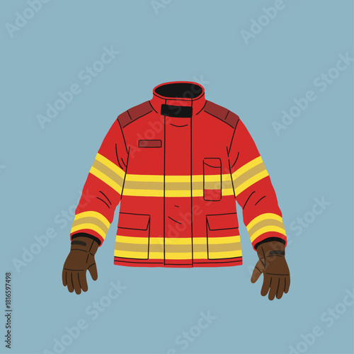 Illustration of a firefighter's protective jacket and gloves, designed for safety in hazardous environments.