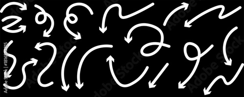 Hand drawn arrows. Vector set of different dirrection black arrows. Up, down, left, right, twisted. eps 10