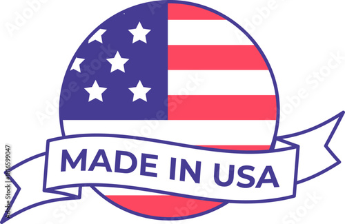 American flag emblem with Made in USA ribbon