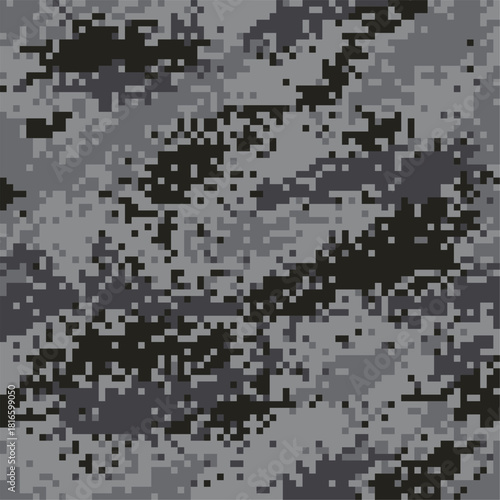 Digital camouflage seamless texture creating abstract grey pattern