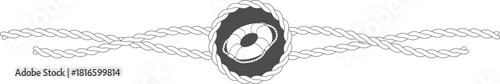 Lifebuoy in dark oval with nautical rope border