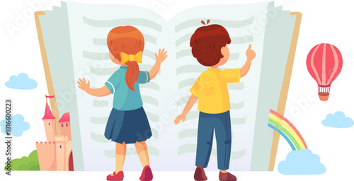 Children reading story book bringing imagination to life
