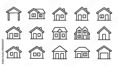 Assortment of House and Building Icons home garage