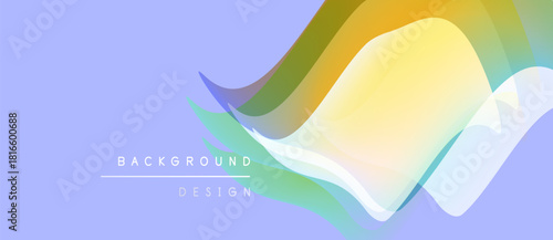 Abstract fluid shapes overlap lavender backdrop. Smooth gradients create dynamic visual effect. Modern design element for backgrounds.