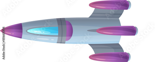 Cartoon rocket flying through space exploration mission