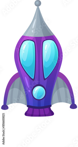 Cartoon purple rocket ship for space exploration