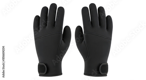 Pair of Black Thermal Neoprene Sports Gloves Isolated Product Shot isolated on Transparent Background