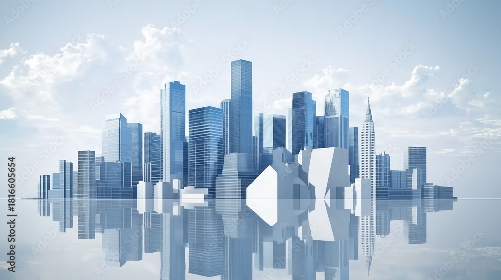 Naklejka premium Cityscape Reflection in Water