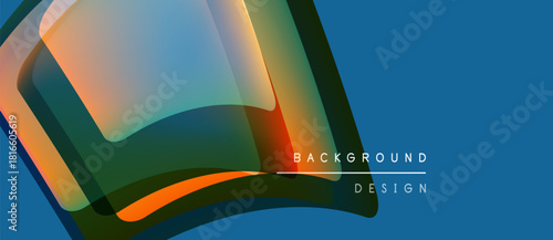 Abstract fluid shapes, vibrant colors, modern design. Blue backdrop complements orange, green hues. Minimalist text reads background design.