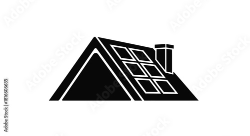Roof with solar panels and chimney