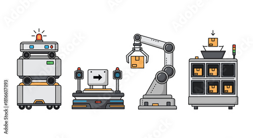 Automated Industrial Robots and Machines in a Factory Setting, Generative AI.