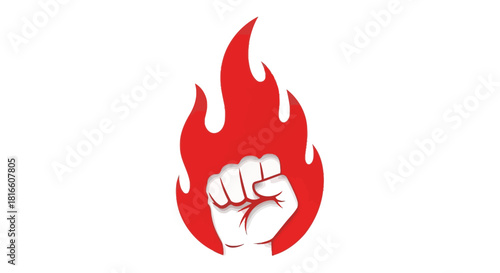 Revolutionary Fist Icon with Flames Representing Power and Passion
