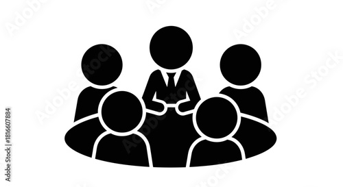 Illustration of people sitting around a table in a meeting or discussion, symbolizing teamwork and collaboration