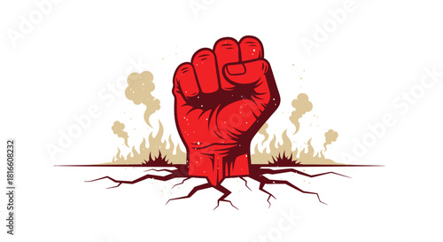 Symbol of Resistance Red Fist Emerging from Cracked Ground