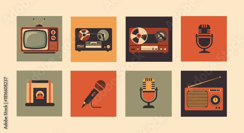 Retro Media Devices Vintage Electronics & Communication Icons Set