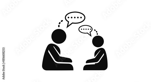 Illustrative Icon of Two Figures in a Conversation with Speech Bubbles Representing Communication
