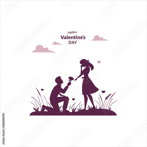 Valentine’s Day Couple Silhouette with Romantic Proposal Scene