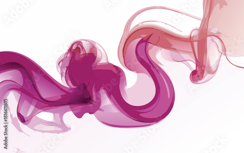 Abstract pink artistic design with ink and a pink feather on a white background, featuring a floral watercolor splash pattern and light texture