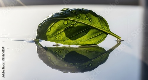 A Green Leaf Floats Delicately on Water, Reflecting Its Natural Beauty