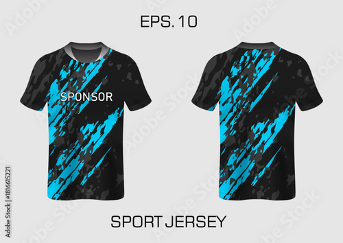 Stylish Sport Jersey Design Featuring Black and Blue Abstract Patterns for Events