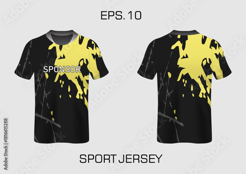 Modern Black and Yellow Sport Jersey Design with Sponsor Text for Athletes and Teams