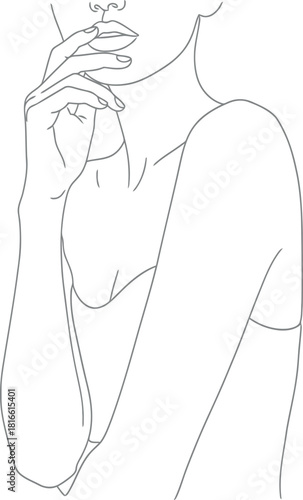 Minimalist line art portrait of a person deep in thought