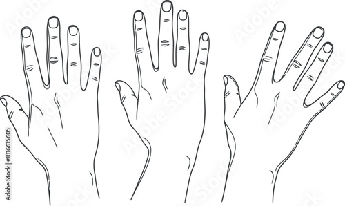 Multiple outlined hands reaching upward in a stylized drawing