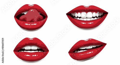 Glossy Red Lips Collection: Expressions and Poses