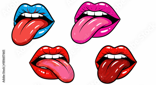 Pop Art Lips: Colorful Tongues Out Illustration