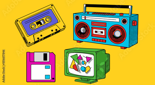 Retro Tech Throwback: 80s and 90s Electronics Illustration