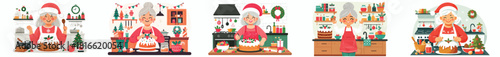 Grandma makes Christmas cookies. Vektor, design, minimalist, illustrations, set icon