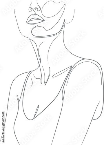 Minimalist line art drawing of a woman s elegant neck and shoulders