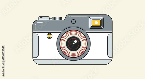 Stylized illustration of a vintage compact film camera with a prominent lens