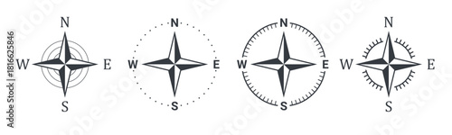 Compass icons. Navigation equipment sign. Compass direction sign. Wind rose icon. Vector illustration