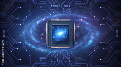 Central processor chip with galaxy nebula background