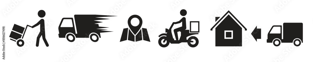 Fototapeta premium elivery icons set black isolated on white background