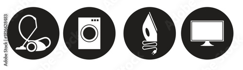 electrical goods icons white on a black background