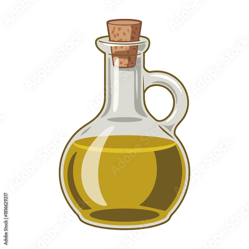 Glass cruet filled with golden extra virgin olive oil vector art