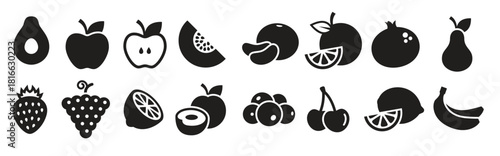 fruit icons set black on a white background