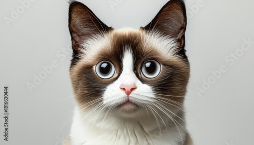 Stunning Ragdoll Cat with Striking Blue Eyes, Luxurious Fur, and Elegant Pose on Gray Background