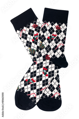 socks with Christmas pattern isolated on white background