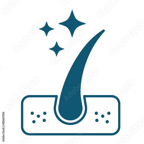 Blue hair follicle icon with sparkles and dots in skin cross section vector