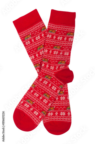 socks with Christmas pattern isolated on white background