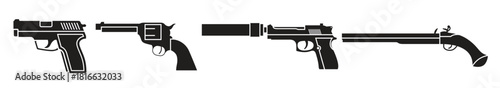 gun icons set black isolated on a whhite background