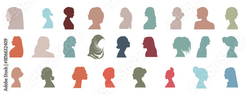 Group Silhouette of woman. Vector avatar, profile icon, head silhouette.