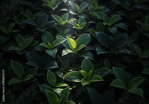 Lush Green Foliage with Glimmering Light, A Symphony of Textures and Shades