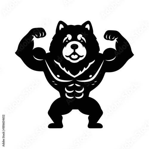 Strong bear dog flexing muscles powerful bodybuilding silhouette vector gym mascot art